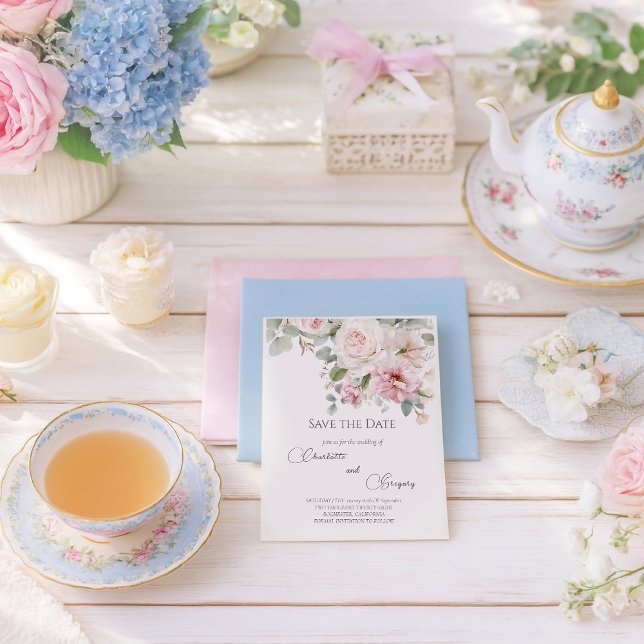 Postal De Anuncios Románticos rosas de acuarela floral Guardar fecha (Subido por el creador)