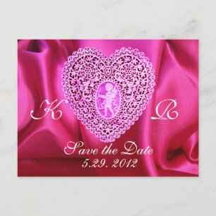 POSTAL DE ANUNCIOS ROPA DE CORAZÓN CUPIDA DE LACE, ROPA DE FUCHSIA, V