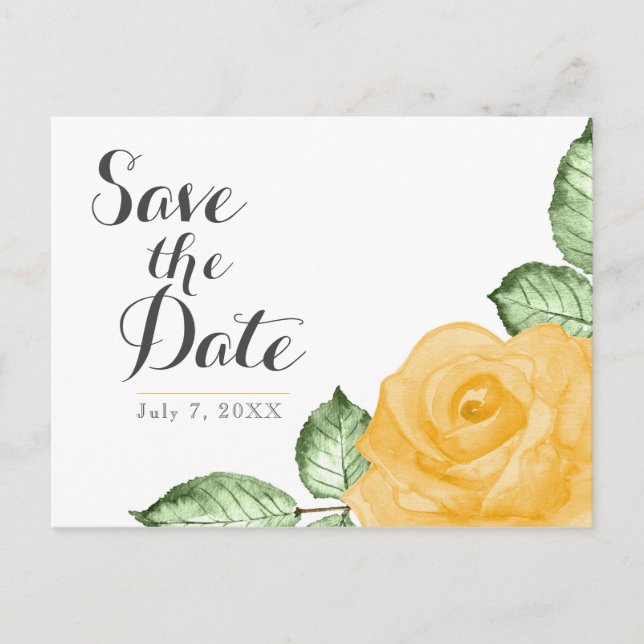 Postal De Anuncios Rosa Amarilla Elegante Floral Boda Save the Date (Anverso)