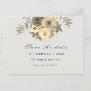 Postal De Anuncios Rosa amarilla guardar la fecha elegante boda