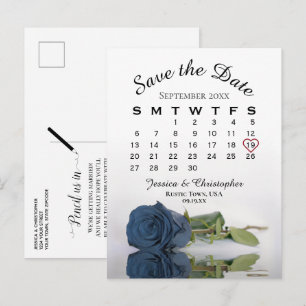 Postal De Anuncios Rosa Azul Acero Calendario de Boda Save the Date