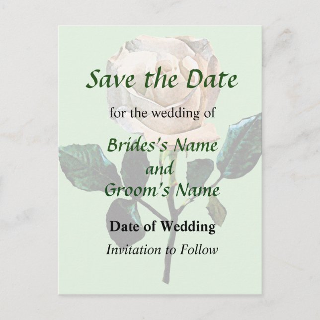 Postal De Anuncios Rosa Blanca Delicada Save the Date (Anverso)