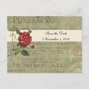 Postal De Anuncios Rosa Botánica Francés Papel Vintage Guardar la Fec