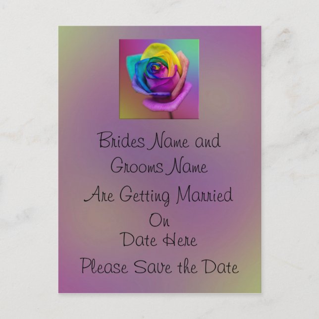 Postal De Anuncios Rosa de arcoiris Boda de flores Salve la fecha (Anverso)