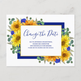 Postal De Anuncios Rosa de Boda ruso azul girasol cambia la fecha