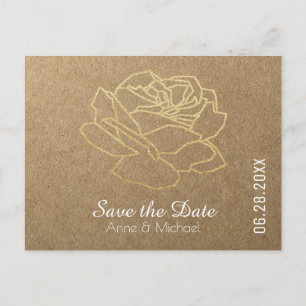 Postal De Anuncios rosa de flor boda ahorrado en faux kraft