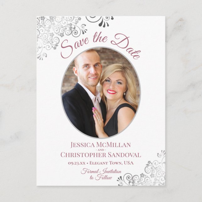 Postal De Anuncios Rosa de Silver Lace Boda blanca Salven la foto de  (Anverso)