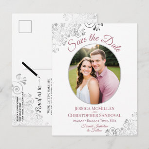 Postal De Anuncios Rosa de Silver Lace Boda blanca Salven la foto de