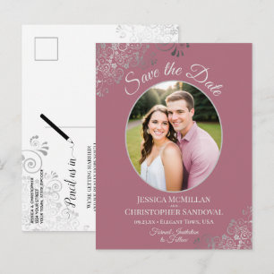 Postal De Anuncios Rosa de Silver Lace Dusty Wedding Guardar la foto