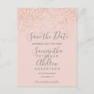 Postal De Anuncios Rosa dorado purpurina rosa elegante salvar la fech