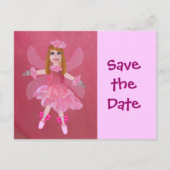 Postal De Anuncios Rosa Fairy, Save the Date (Anverso)