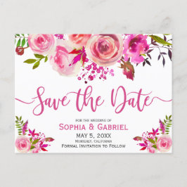 Postal De Anuncios Rosa Fuchsia Rosa Botánica Floral  Guardar la Fech