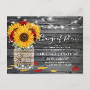 Postal De Anuncios Rosa Girasol Rústico Boda Cambiar la Fecha