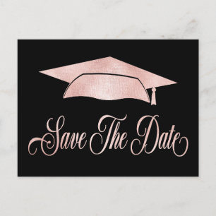 Postal De Anuncios Rosa Gold Elegant Graduación Cap Save The Date