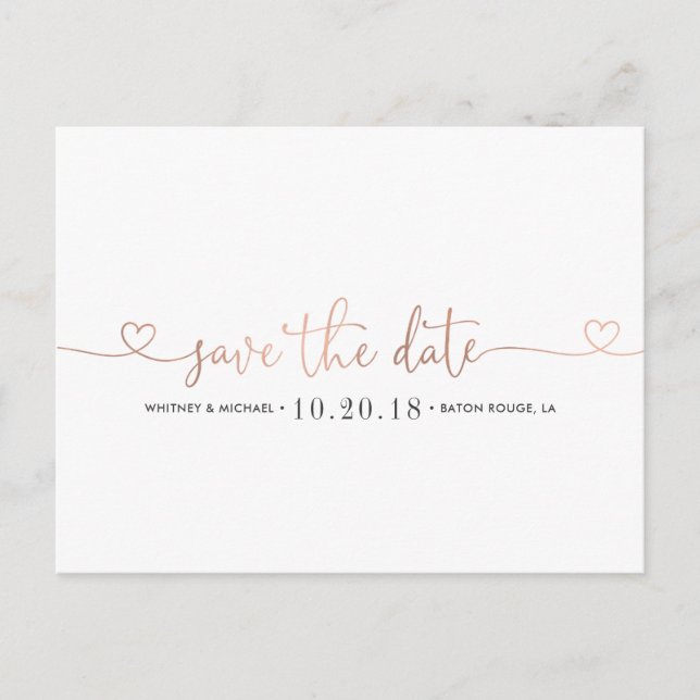 Postal De Anuncios Rosa Gold Heart Save the Date (Anverso)