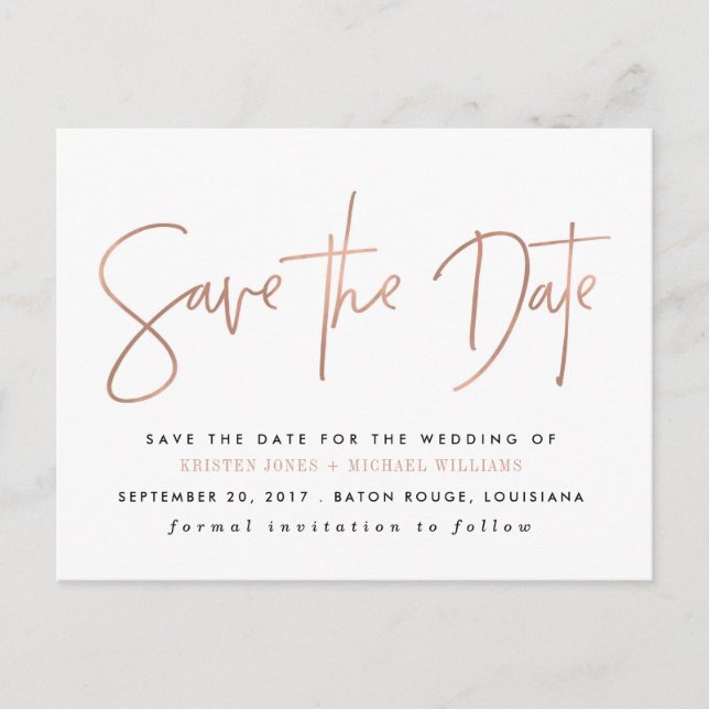 Postal De Anuncios Rosa Gold Modern Save the Date (Anverso)