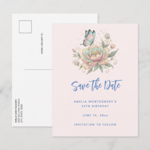 Postal De Anuncios Rosa mágica y colores pastel de mariposa