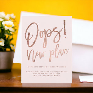 Postal De Anuncios Rosa oro rosa nuevo boda de plan cambiar la fecha