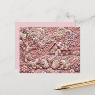 Postal De Anuncios Rosa Polvorienta Escena Pastoral de Parche Cosecha