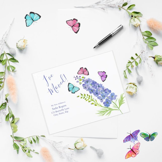 Postal De Anuncios Rosa, Púrpura, Mariposas Delfino que me he mudado (Subido por el creador)