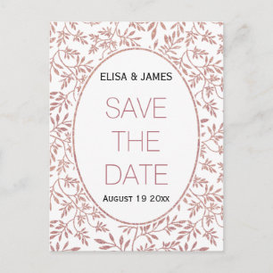 Postal De Anuncios Rosa purpurina de oro sale de la boda Save the Dat