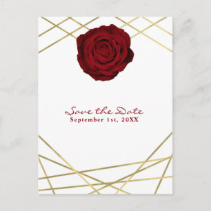 Postal De Anuncios Rosa Roja & Líneas Doradas Floral Elegante Guarde