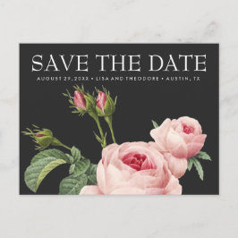 Postal De Anuncios Rosa rosa Vintage Gray WEDDING guardar la fecha