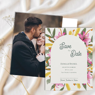 Postal De Anuncios Rosa Rubor Lirio Arqueado Foto Boda Guardar la Fec