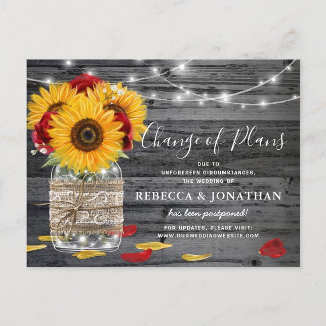 Postal De Anuncios Rosa ruso de girasol Boda cambiar la fecha (Anverso)