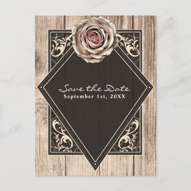 Postal De Anuncios Rosa rústico elegante diamante de madera salva la  (Anverso)