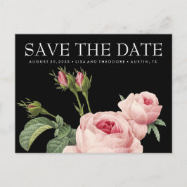Postal De Anuncios Rosa vintage rosa negro FECHA DE LA BODA guardada