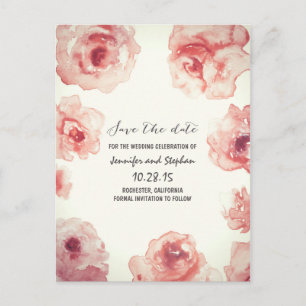 Postal De Anuncios rosas acuarela pintada floral guardar la fecha