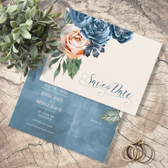 Postal De Anuncios Rosas Azul/Durazno Ahorre la Fecha ID584 (Subido por el creador)