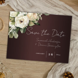 Postal De Anuncios Rosas Blancas en Burgundy para Boda Boho Save the