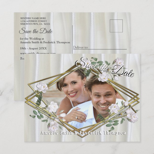 Postal De Anuncios Rosas de acuarela blanca pintados en la seda de Ch (Anverso / Reverso)