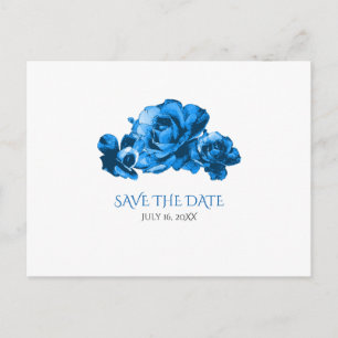 Postal De Anuncios Rosas de color de agua azul Boda Guardar la fecha