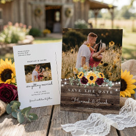 Postal De Anuncios Rosas de Girasol Foto Madera Ahorra la Fecha Boda