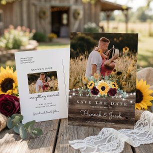 Postal De Anuncios Rosas de Girasol Foto Madera Ahorra la Fecha Boda
