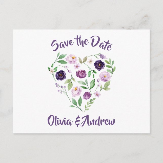 Postal De Anuncios Rosas de lavanda y púrpura en acuarela Save The Da (Anverso)