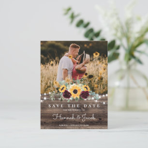 Postal De Anuncios Rosas del girasol Foto de Wood Save the Date Boda