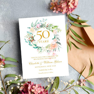 Postal De Anuncios Rosas Garland 50° aniversario salven la fecha