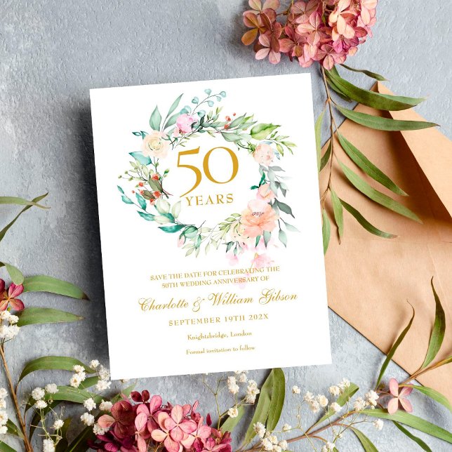 Postal De Anuncios Rosas Garland 50° aniversario salven la fecha (Subido por el creador)