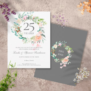 Postal De Anuncios Rosas Guirnalda 25 Aniversario Salvar la Fecha
