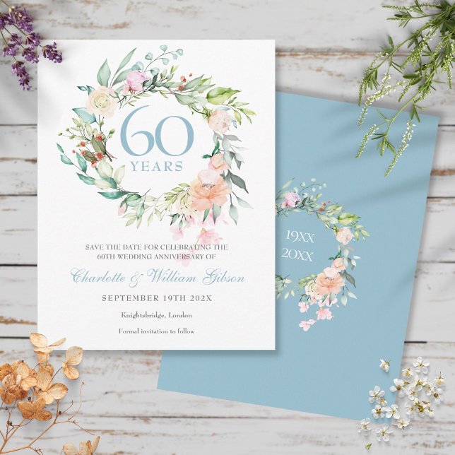 Postal De Anuncios Rosas Guirnalda 60 Aniversario Salva la Fecha (Subido por el creador)