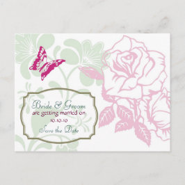 Postal De Anuncios Rosas ilustrados y primavera de mariposa Guardar l