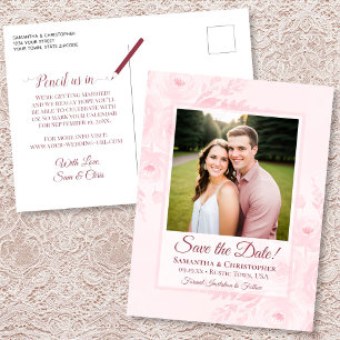 Postal De Anuncios Rosas Peonias Rosadas y Foto de Boda para Guardar