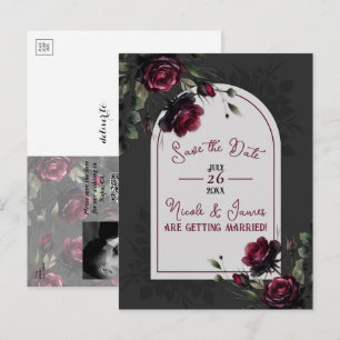 Postal De Anuncios Rosas Rojas de Burdeos Gris Sombrío Floral Salva F