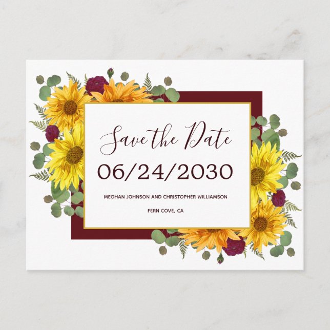 Postal De Anuncios Rosas Rojas Girasoles Rústicos Boda Guardar la Fec (Anverso)