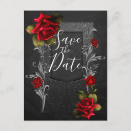 Postal De Anuncios Rosas Rojas Ornamentadas Gótico Boda Save the Date