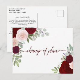 Postal De Anuncios Rosas Rojas y Rosadas Elegantes Cambio de Planes d